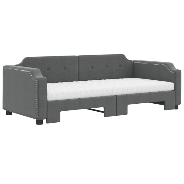vidaXL Extendable Day Bed with Mattresses Dark Grey 90x200 cm Fabric