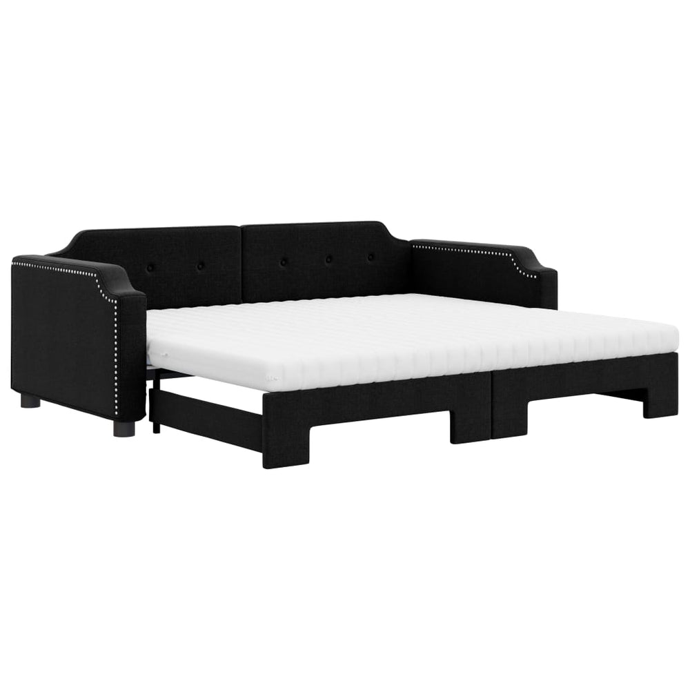 vidaXL Extendable Day Bed with Mattresses Black 90x200 cm Fabric