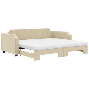 vidaXL Extendable Day Bed with Mattresses Cream 90x200 cm Fabric