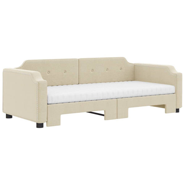 vidaXL Extendable Day Bed with Mattresses Cream 90x200 cm Fabric