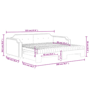 vidaXL Extendable Day Bed with Mattresses Cream 90x200 cm Fabric