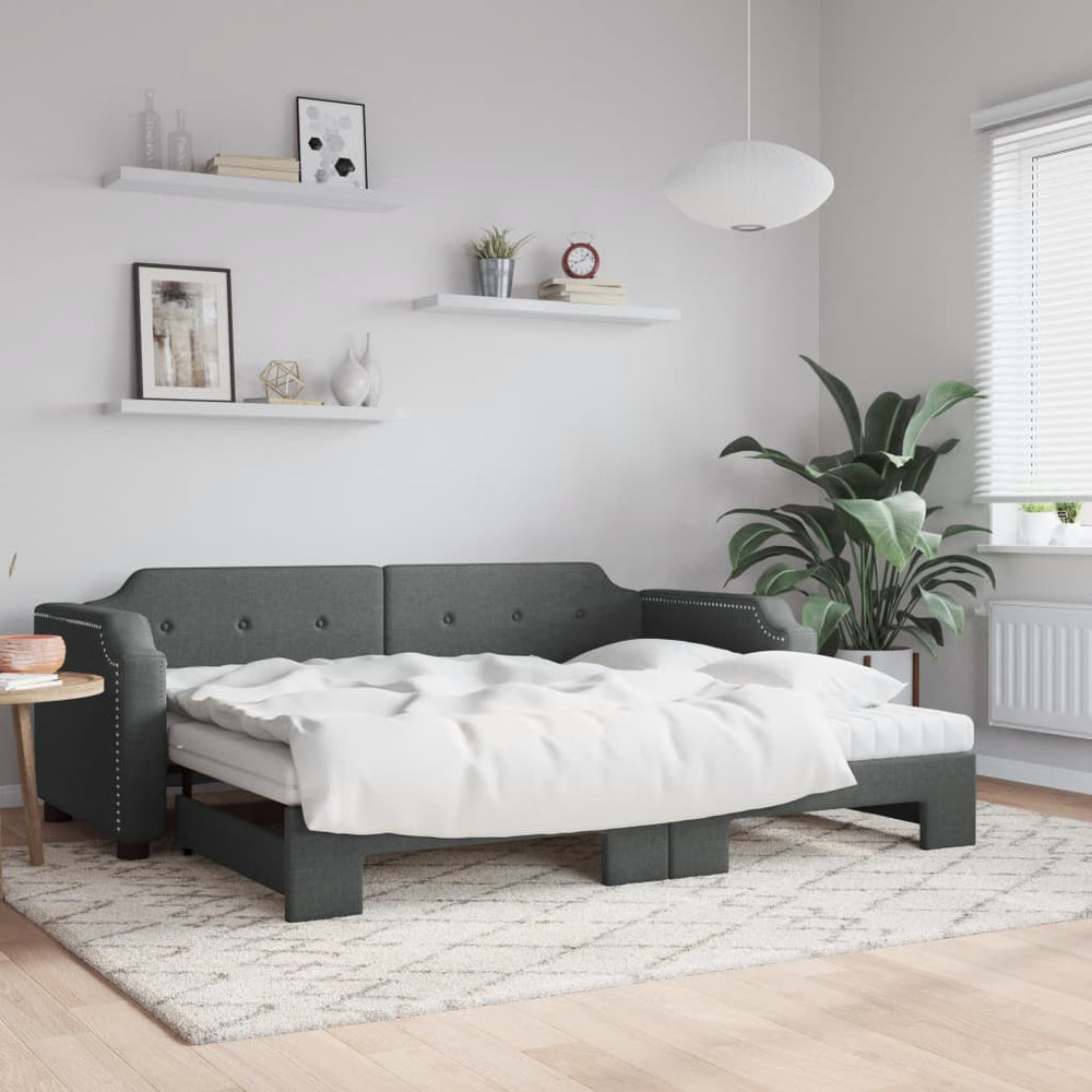 vidaXL Extendable Day Bed with Mattresses Dark Grey 100x200 cm Fabric