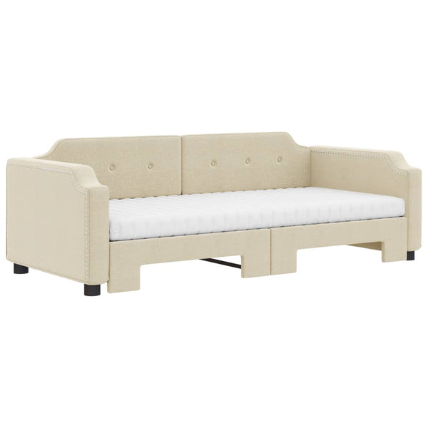 vidaXL Extendable Day Bed with Mattresses Cream 100x200 cm Fabric