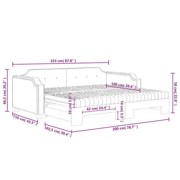 vidaXL Extendable Day Bed with Mattresses Cream 100x200 cm Fabric