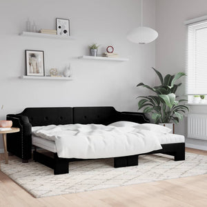 vidaXL Extendable Day Bed with Mattresses Black 90x190 cm Fabric