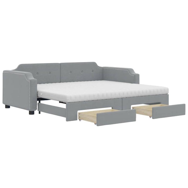 vidaXL Extendable Day Bed with Drawers Light Grey 80x200 cm Fabric