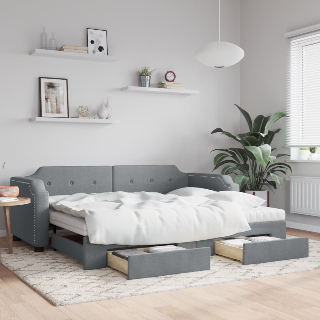 vidaXL Extendable Day Bed with Drawers Light Grey 80x200 cm Fabric
