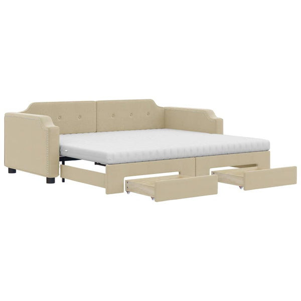 vidaXL Day Bed Extendable with Drawers Cream 80x200 cm Fabric