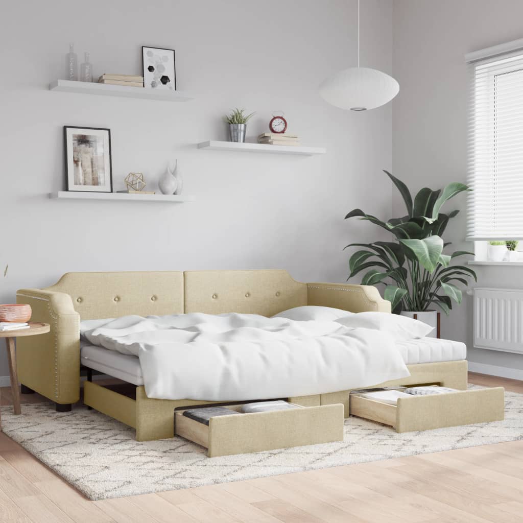 vidaXL Day Bed Extendable with Drawers Cream 80x200 cm Fabric