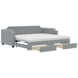 vidaXL Extendable Day Bed with Drawers Light Grey 100x200 cm Fabric