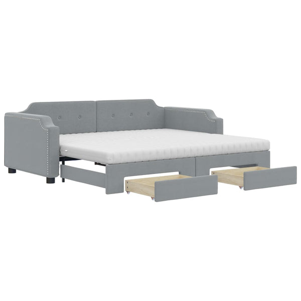 vidaXL Extendable Day Bed with Drawers Light Grey 100x200 cm Fabric