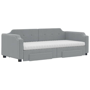 vidaXL Extendable Day Bed with Drawers Light Grey 100x200 cm Fabric