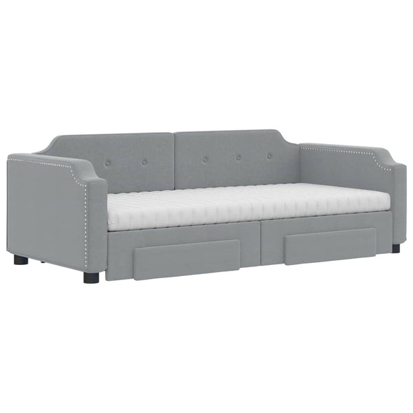 vidaXL Extendable Day Bed with Drawers Light Grey 100x200 cm Fabric