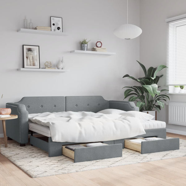 vidaXL Extendable Day Bed with Drawers Light Grey 100x200 cm Fabric