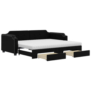 vidaXL Extendable Day Bed with Drawers Black 100x200 cm Fabric