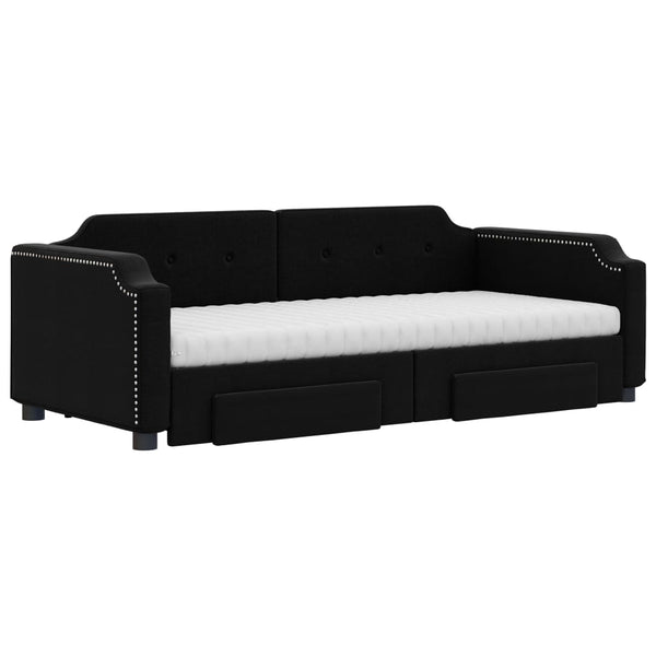 vidaXL Extendable Day Bed with Drawers Black 100x200 cm Fabric