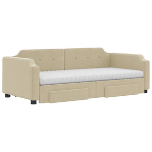vidaXL Day Bed Pull-Out with Drawers Cream 100x200 cm Fabric