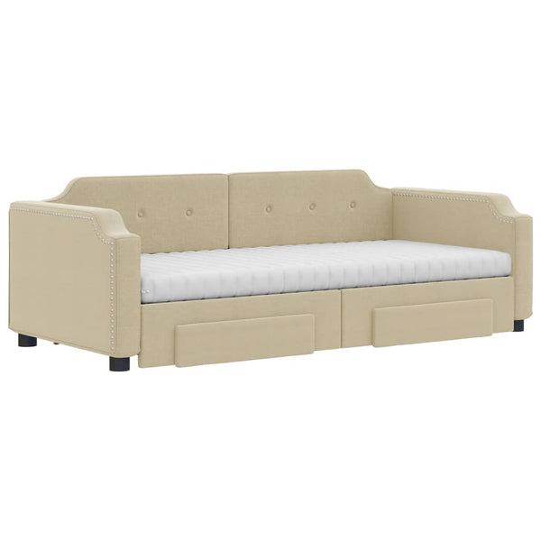 vidaXL Day Bed Pull-Out with Drawers Cream 100x200 cm Fabric