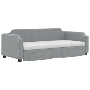 vidaXL Extendable Day Bed with Drawers Light Grey 90x190 cm Fabric