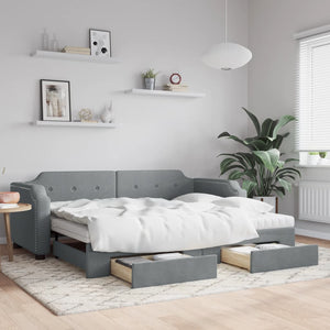 vidaXL Extendable Day Bed with Drawers Light Grey 90x190 cm Fabric