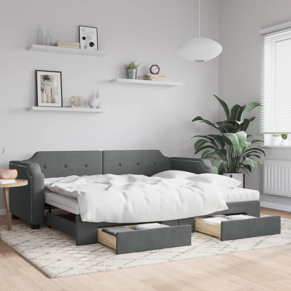 vidaXL Day Bed with Drawers Dark Grey 90x190 cm Fabric