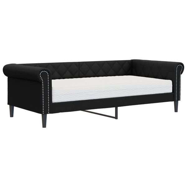 vidaXL Day Bed with Mattress Black 90x200 cm Faux Leather