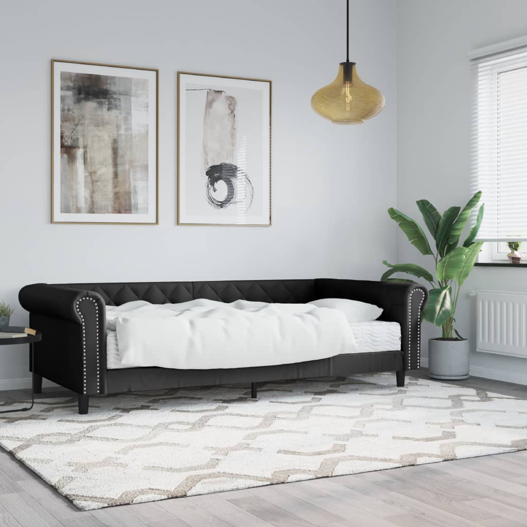 vidaXL Day Bed with Mattress Black 90x200 cm Faux Leather