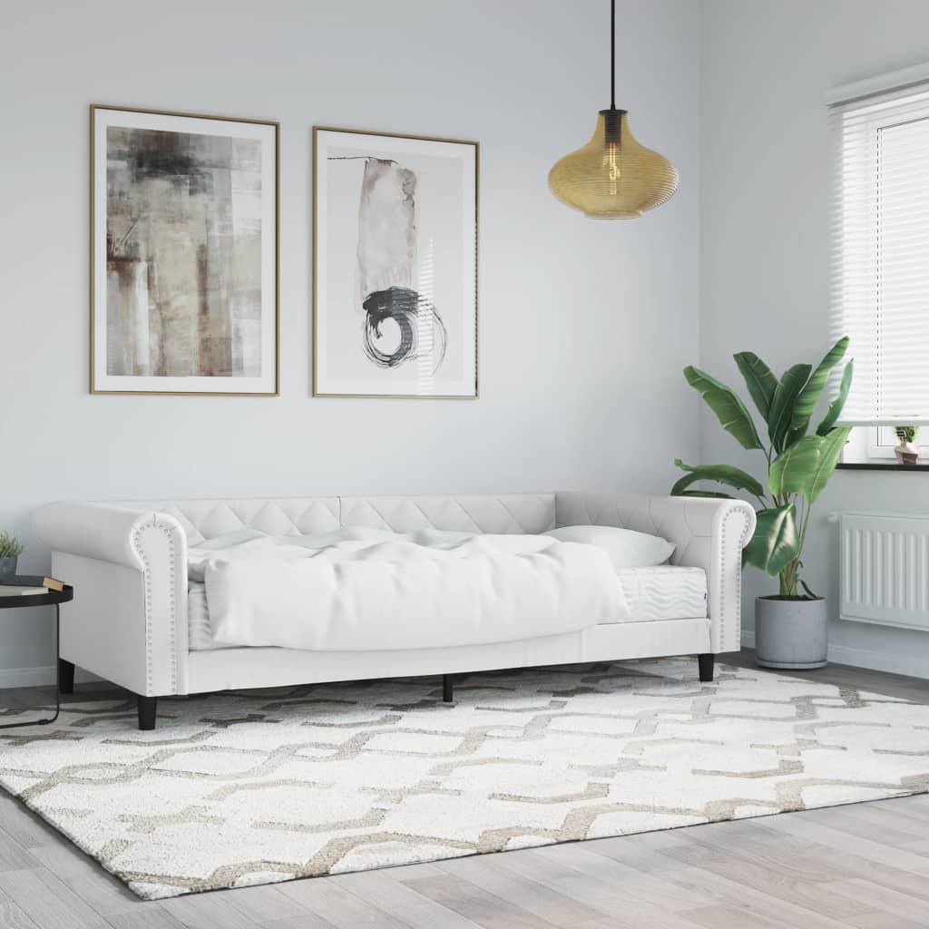 vidaXL Day Bed with Mattress White 90x200 cm Artificial Leather