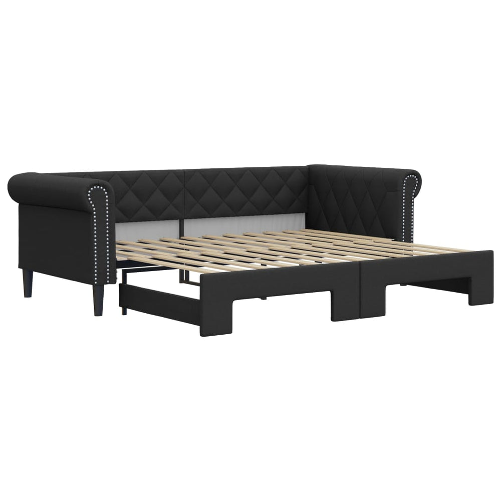 vidaXL Extendable Day Bed Black 90x200 cm Faux Leather