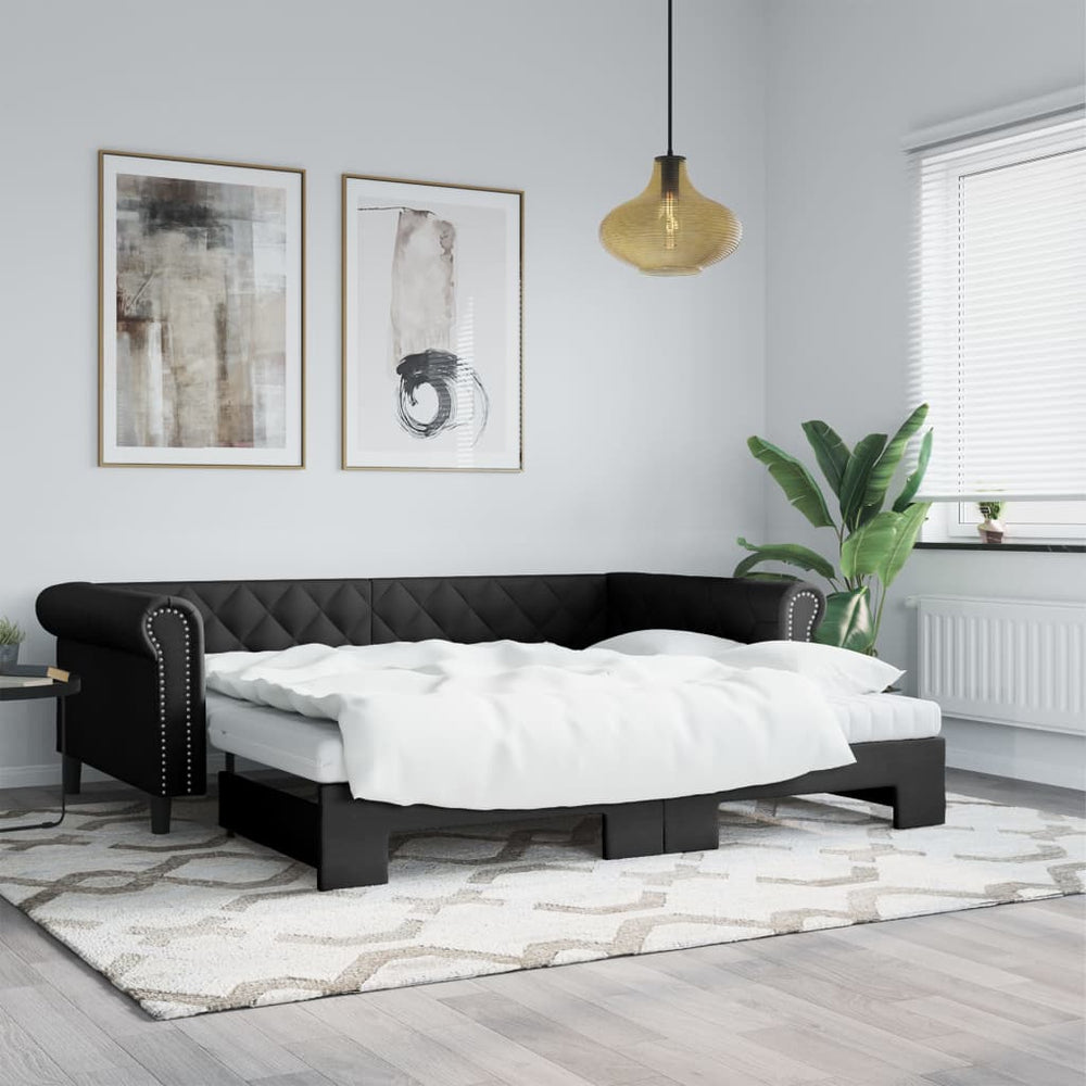 vidaXL Extendable Day Bed Black 90x200 cm Faux Leather