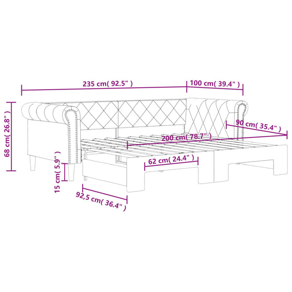 vidaXL Extendable Day Bed Cream 90x200 cm Faux Leather