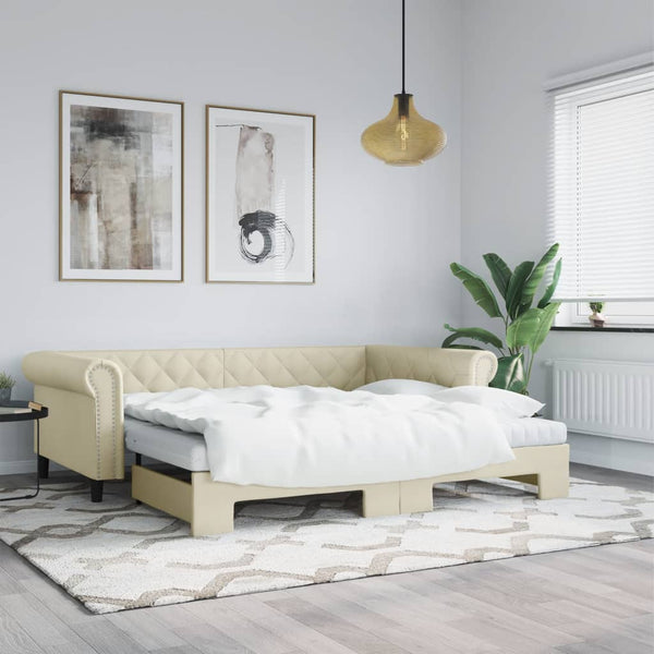 vidaXL Extendable Day Bed Cream 90x200 cm Faux Leather