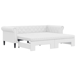 vidaXL Extendable Day Bed with Mattresses White 90x200 cm Faux Leather