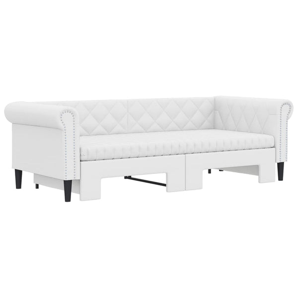 vidaXL Extendable Day Bed with Mattresses White 90x200 cm Faux Leather