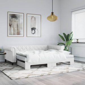 vidaXL Extendable Day Bed with Mattresses White 90x200 cm Faux Leather