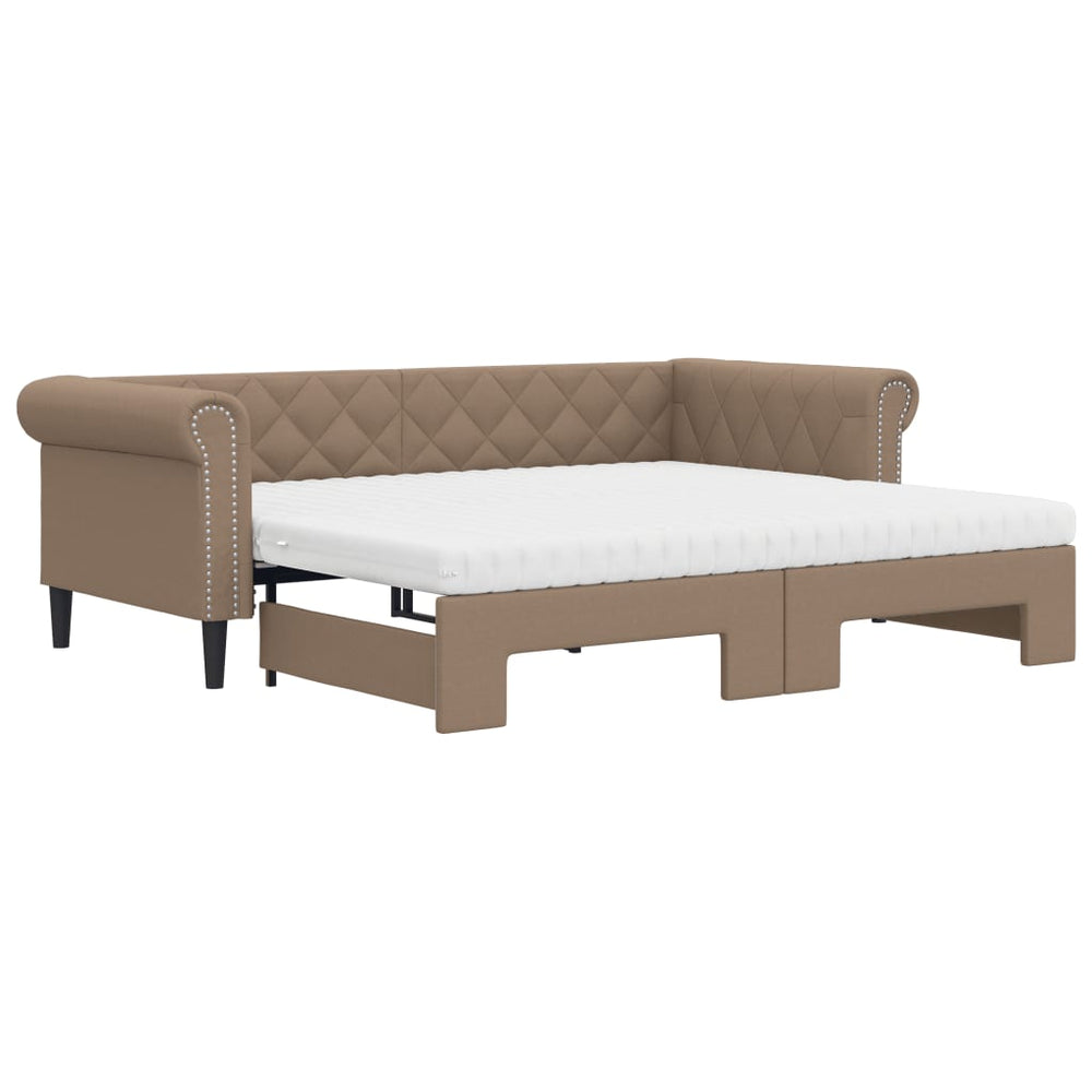 vidaXL Day Bed Extendable with Mattresses Brown 90x200 cm Faux Leather