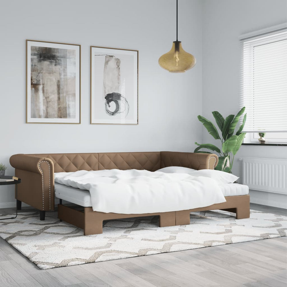 vidaXL Day Bed Extendable with Mattresses Brown 90x200 cm Faux Leather