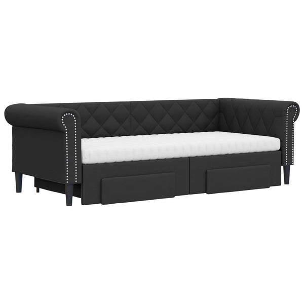 vidaXL Extendable Day Bed with Drawers Black 90x200cm Faux Leather