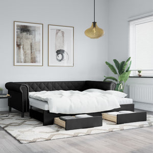 vidaXL Extendable Day Bed with Drawers Black 90x200cm Faux Leather