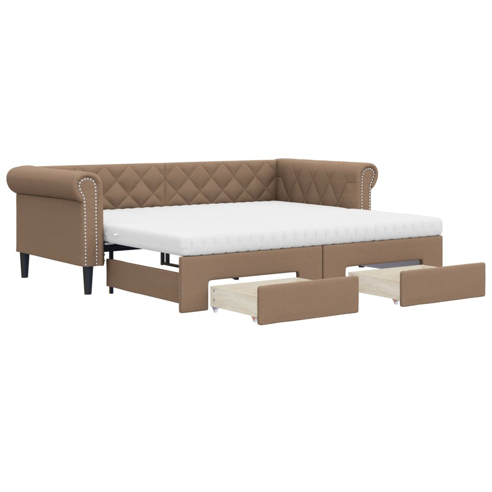 vidaXL Extendable Day Bed with Drawers Brown 90x200 cm Faux Leather