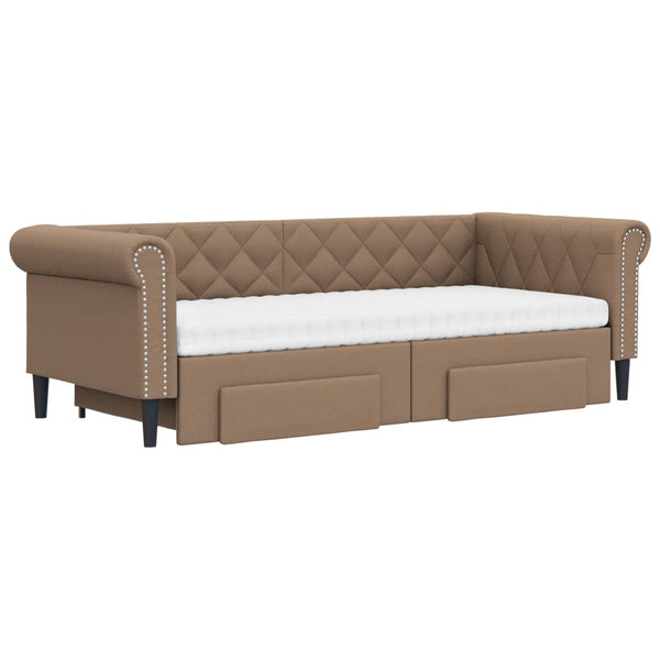 vidaXL Extendable Day Bed with Drawers Brown 90x200 cm Faux Leather