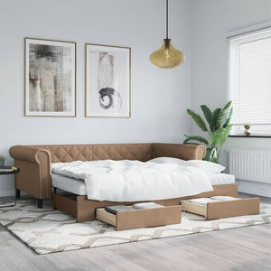 vidaXL Extendable Day Bed with Drawers Brown 90x200 cm Faux Leather