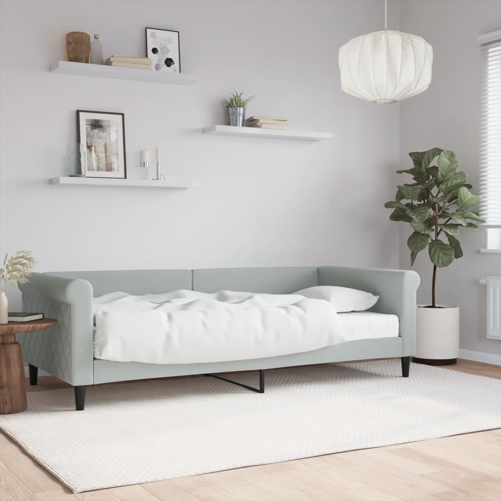 vidaXL Day Bed with Mattress Light Grey 90x200 cm Velvet