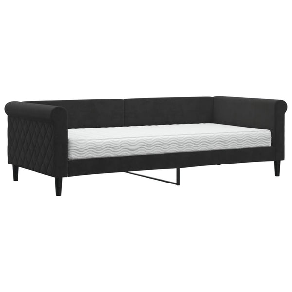 vidaXL Day Bed with Mattress Black 90x200 cm Velvet