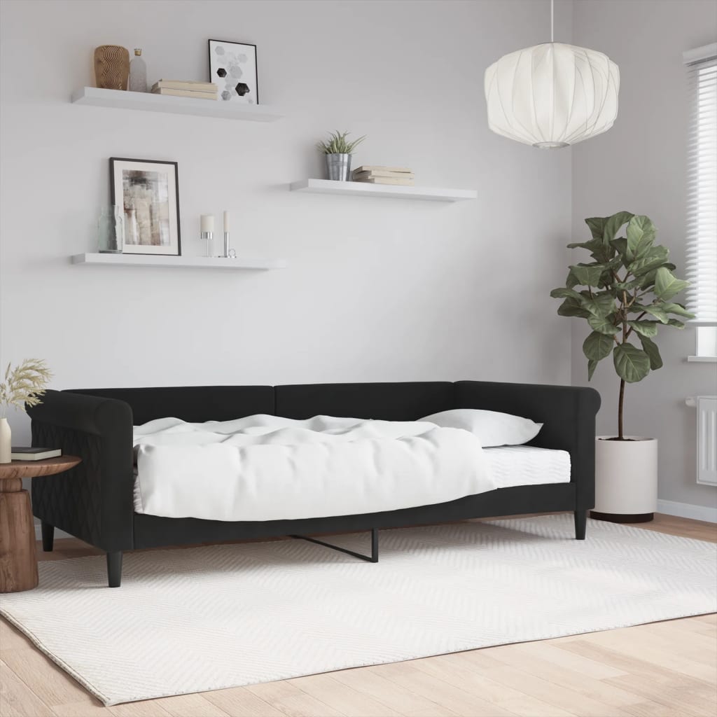 vidaXL Day Bed with Mattress Black 90x200 cm Velvet
