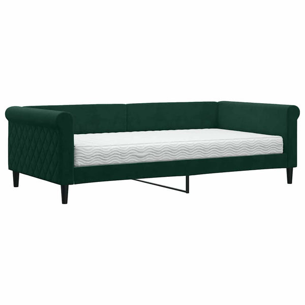 vidaXL Day Bed with Mattress Dark Green 100x200 cm Velvet