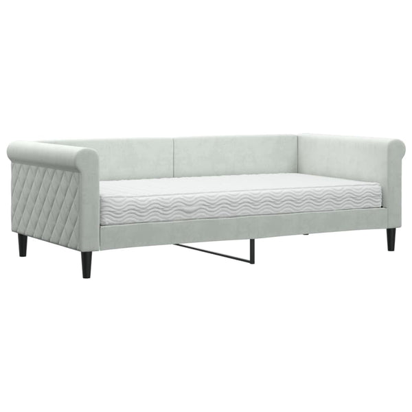 vidaXL Day Bed with Mattress Light Grey 90x190 cm Velvet