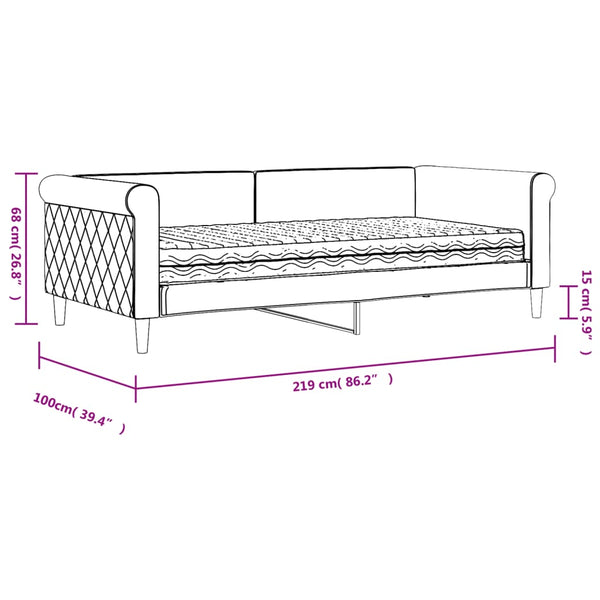 vidaXL Day Bed with Mattress Black 90x190 cm Velvet
