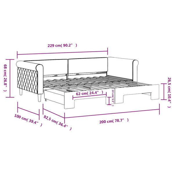 vidaXL Extendable Day Bed Black 90x200 cm Velvet