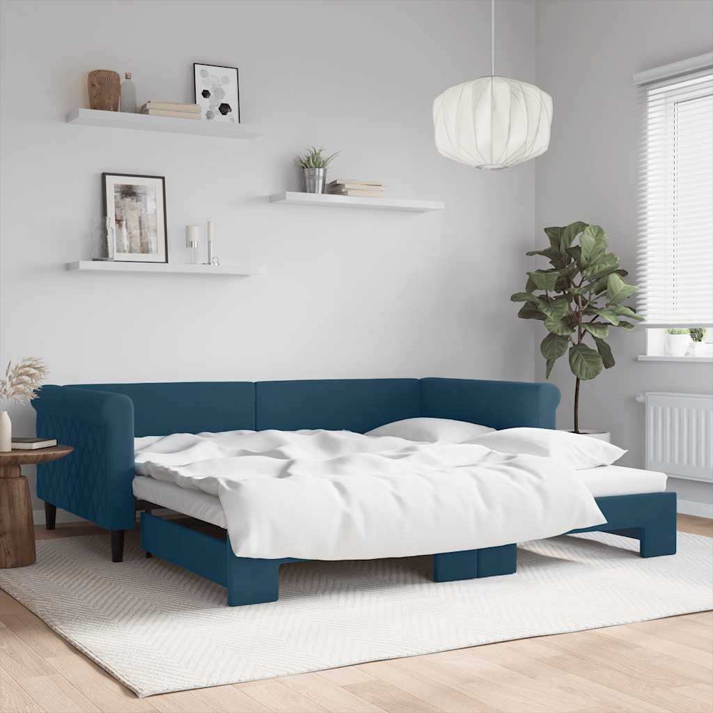 vidaXL Extendable Day Bed Blue 100x200 cm Velvet
